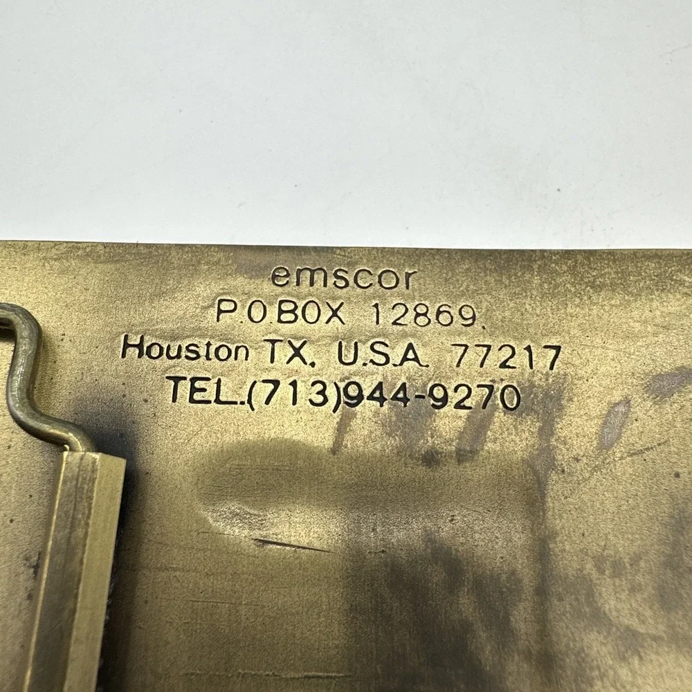 Vintage Emscor Wolff King Atlas Brass Belt Buckle Houston TX Construction Crane